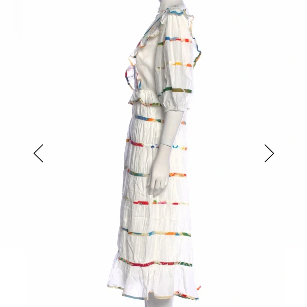 FARM Rio White Midi Dress with Multicolor Stripe Detail - Picture 2 of 10